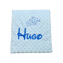 Manta puntitos Bebé Color Cielo Bordado Azul Nombre + Dibujo