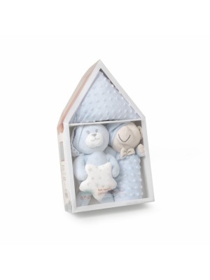 Pack Regalo Manta , Dou Dou y Peluche INTERBABY Color Azul