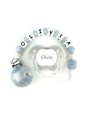 Chupete Gris + Cadenita Silicona Gris Nácar personalizada