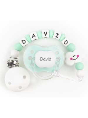 Chupete Menta + Cadenita Silicona Nube Menta personalizada