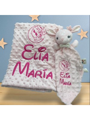 Manta puntitos 2 líneas Bebés Color Rosa Bordado Nombre +...
