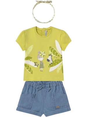 Camiseta Pistacho y Pantalón Tejano y diadema MAYORAL