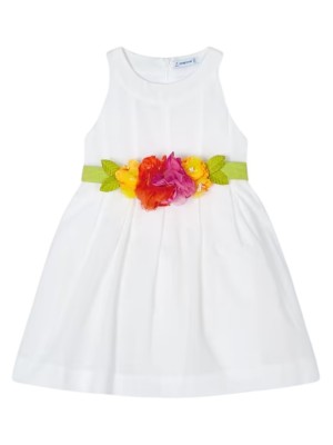 Vestido con fajín floral niña MAYORAL Color Blanco