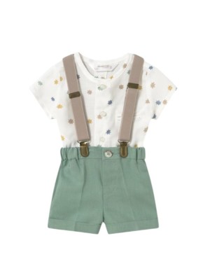 Conjunto pantalón corto tirantes y camisa recién nacido