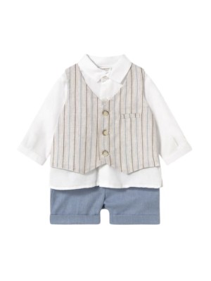 Conjunto pantalón corto y camisa con chaleco recién nacido