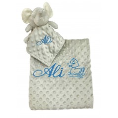 Confezione Manta e Dou Dou Baby Color GRIS ricamato nome...