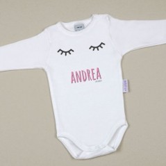 Body Bebé Personalizado con nombre estampado Pestañas Rosa
