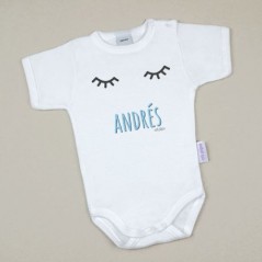 Body Bebé Personalizado con nombre estampado Pestañas Azul